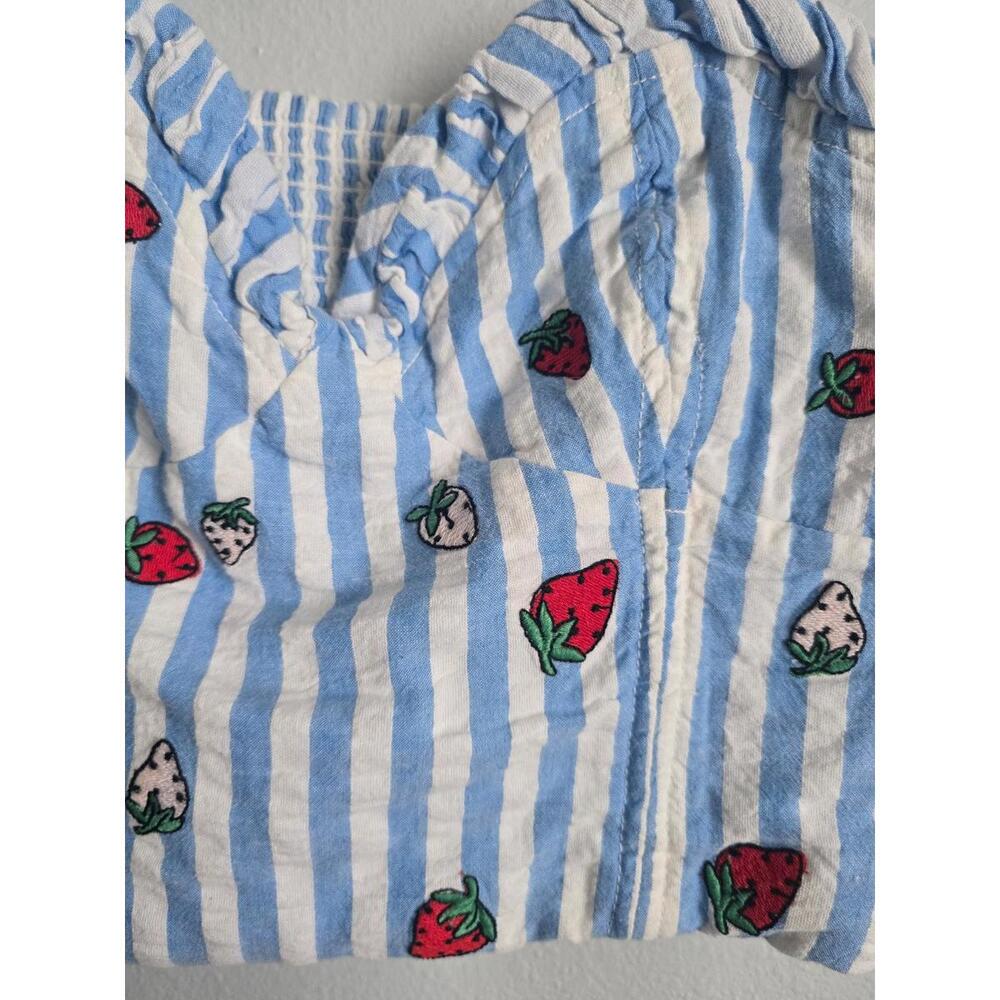 Maeve Anthropologie Blue and White Striped Strawberry Embroidered Cami Tank (10) - Picture 4 of 5
